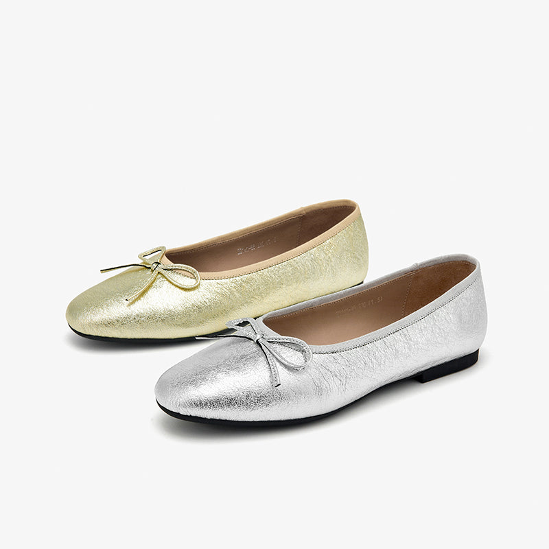 BeauToday Genuine Cow Leather Slip-on Flats with Bowknot Decoration for Women