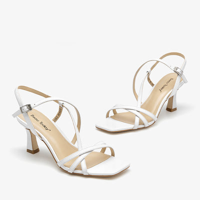 BeauToday Leather High Heel Strappy Sandals for Women