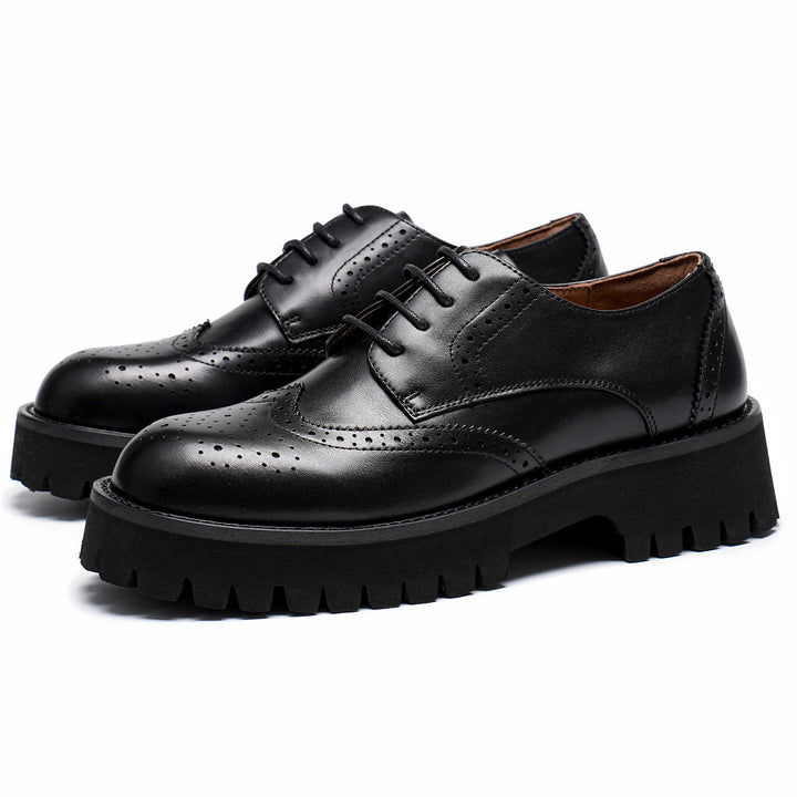 BEAU TODAY Women's Chunky Oxfords Platform Leather Lace Up Oxfords Comfort Lug Sole Business Dress Office Shoes Saddlebrown / US 9.5