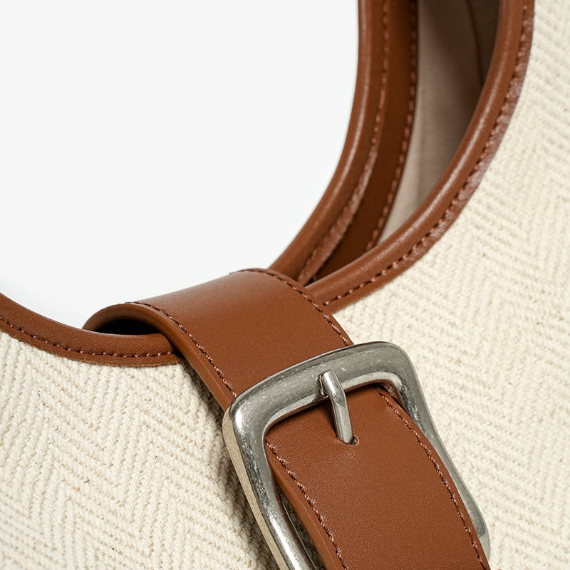 BeauToday Cotton Line Brown Patchwork Moon Bags Versatile Shoulder Bags for Womens