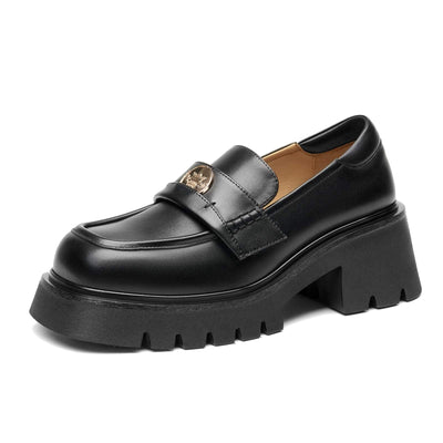 BeauToday Lug Sole Platform Penny Loafers with Square Toe Design for Women