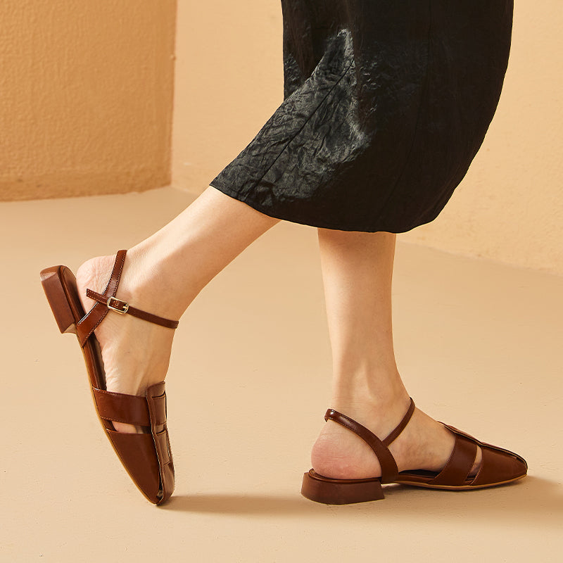 BeauToday Hollow-carved Flat Sandals for Women