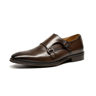 BeauToday Men's Italian Cowhide Sleek Modern Brogues Monk Strap Oxfords Shoes