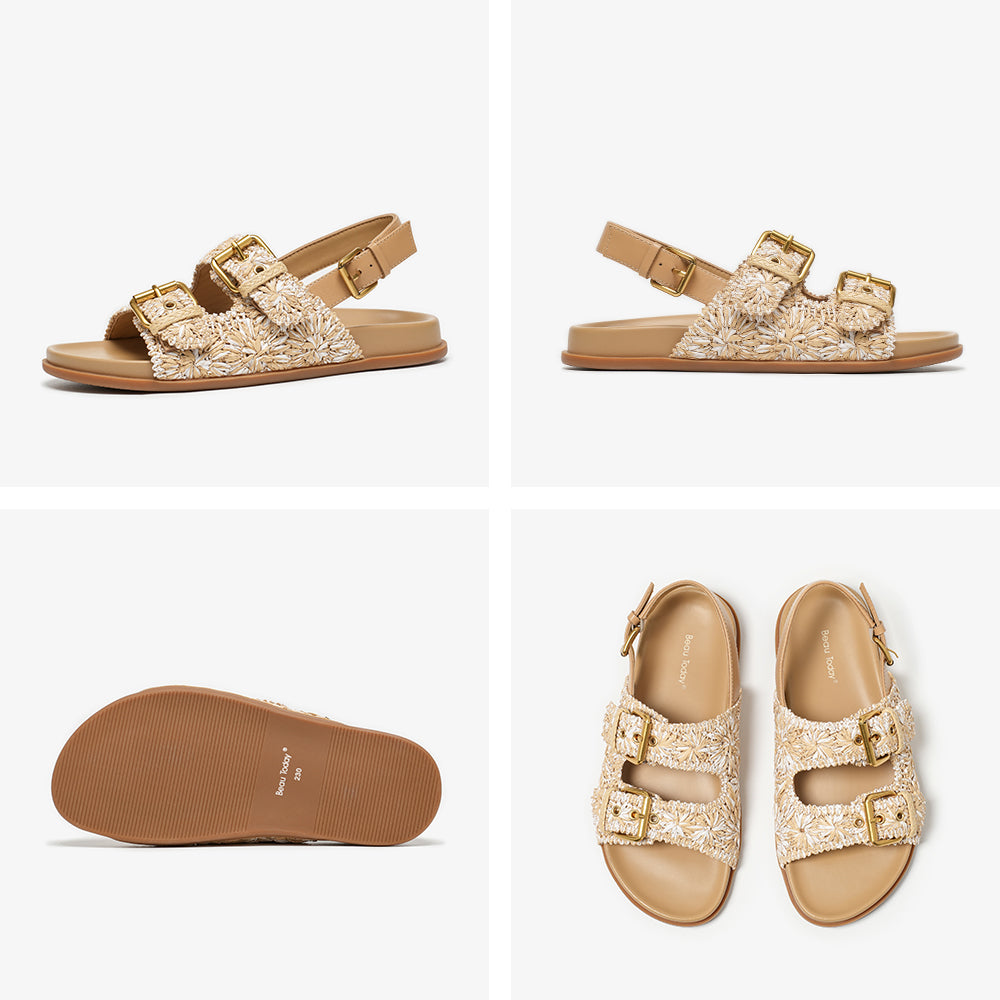 BeauToday Women's Woven Buckle Sandals with Arch Support