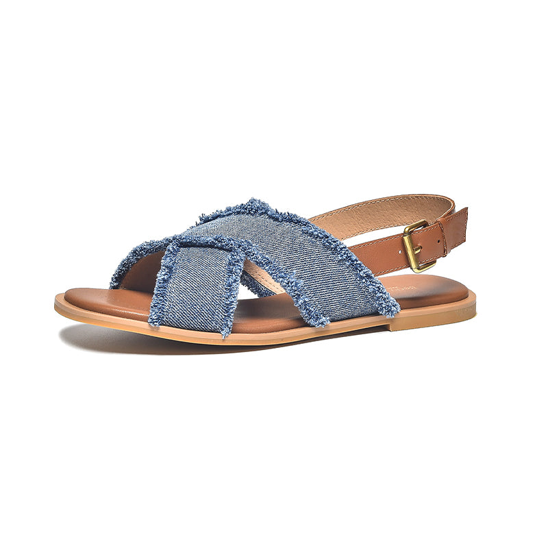 BeauToday Women's Causal Cross Strap Denim Sandals for Vacation