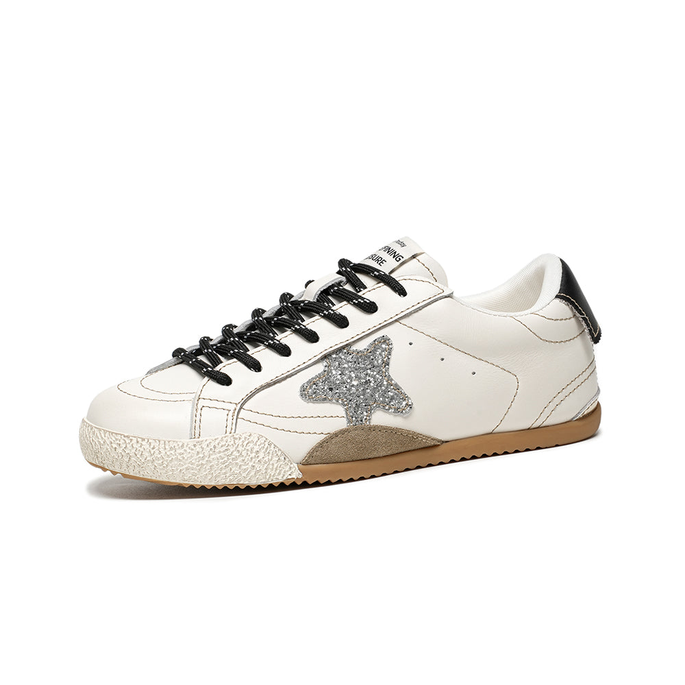 BeauToday Women's Neutral Retro Sneakers with Star Design