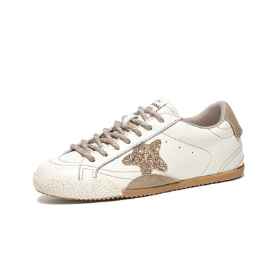 BeauToday Women's Neutral Retro Sneakers with Star Design
