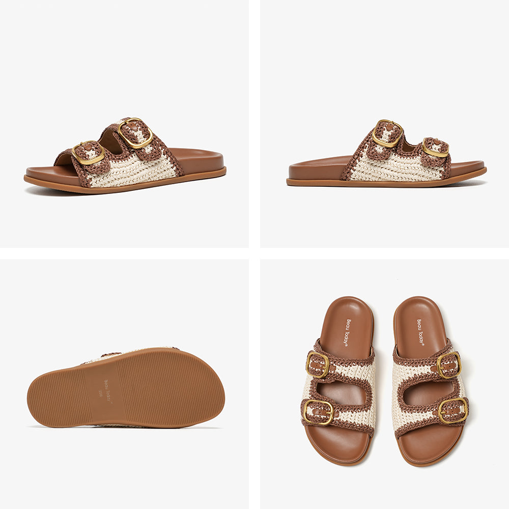 BeauToday Casual Woven Buckle Slides Arch Support for Women