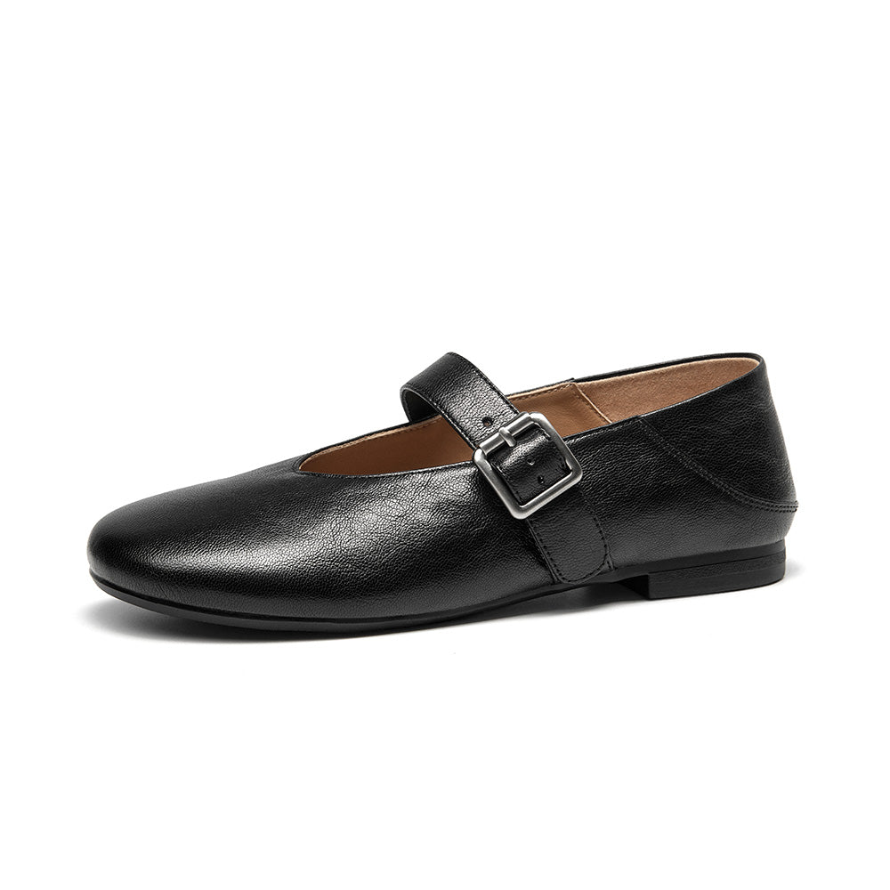 BeauToday Leather Mary Jane Flat With Buckle Design for Women