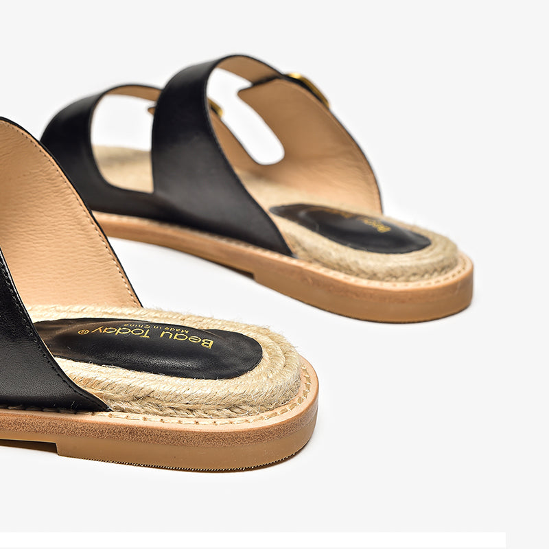 BeauToday Women's Calfskin Casual Buckle Slippers Espadrille Slides for Summer