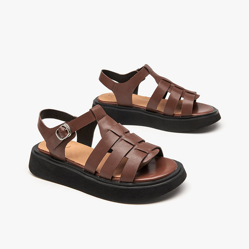 Beautoday Leisure Leather Open Toe Chunky Fisherman Sandals for Women