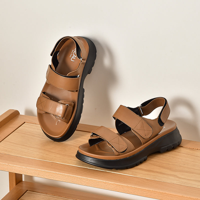 BeauToday Summer Chunky Hook& Loop Velcro Sandals with Open Toe for Women