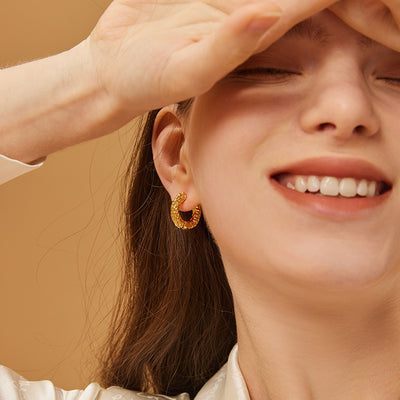 Beautoday 18K Gold Wrinkles Decor Hooop Earrings for Women