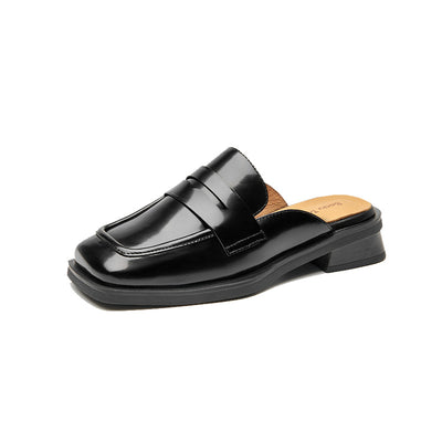 BeauToday Leather Muler Penny Loafer Slipper with Block Heeled for Women