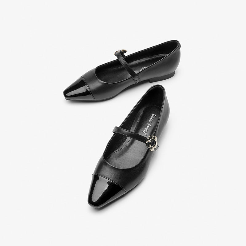 BeauToday Leather Pointed Toe Mary Janes Slip On Flats for Women