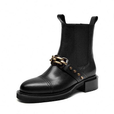 BeauToday Calfskin Chelsea Boots for Women with Metal Chain & Rivet BEAU TODAY