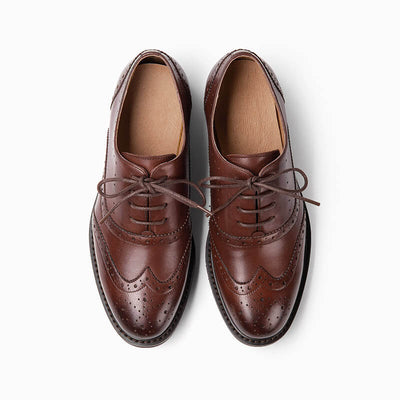 BeauToday Calfskin Classic Wingtip Lace-Up Brogues Shoes for Women BEAU TODAY