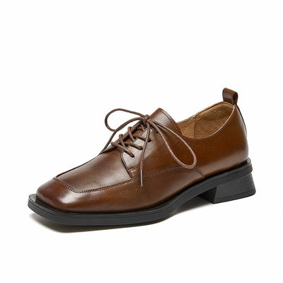 BeauToday Calfskin Lace Up Oxford Derby Shoes with Square Toe for Women BEAU TODAY