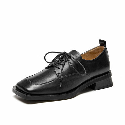 BeauToday Calfskin Lace Up Oxford Derby Shoes with Square Toe for Women BEAU TODAY