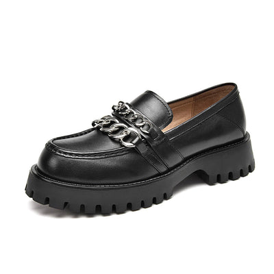 BeauToday Calfskin Leather Platform Loafers for Women BEAU TODAY