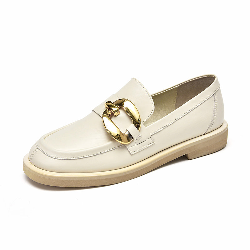 BeauToday Calfskin Loafers for Women with Metal Decoration BEAU TODAY