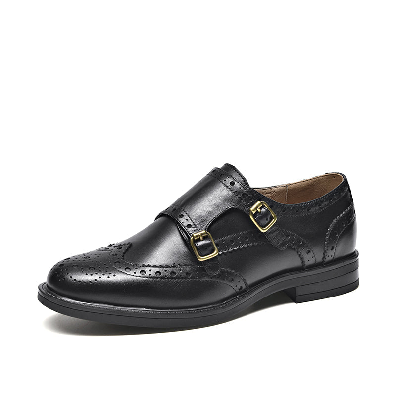 BeauToday Calfskin Monk Shoes for Women with Brogue Fretwork BEAU TODAY