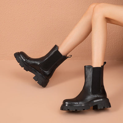 BeauToday Calfskin Platform Chelsea Boots for Women BEAU TODAY