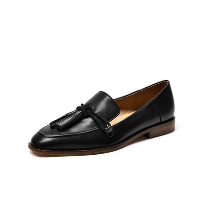 BeauToday Calfskin Retro Loafers for Women with Fringe BEAU TODAY
