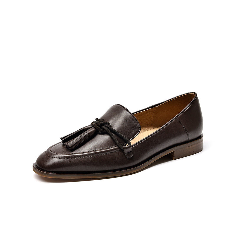 BeauToday Calfskin Retro Loafers for Women with Fringe BEAU TODAY