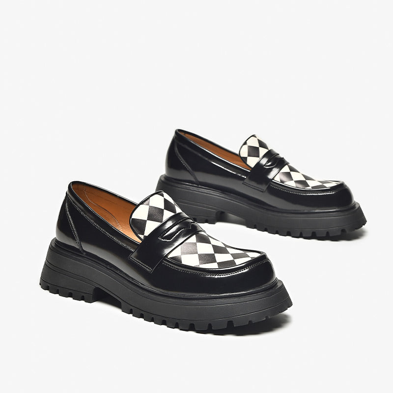 BeauToday Checker-design Platform Loafers for Women BEAU TODAY