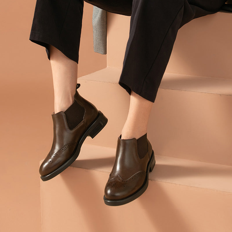 BeauToday Chelsea Boots for Women with Brogue Fretwork BEAU TODAY