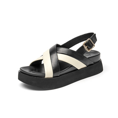 BeauToday Chunky Crossed-over Leather Sandals for Women BEAU TODAY