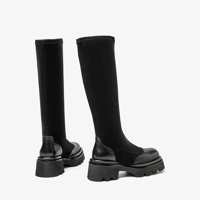 BeauToday Chunky Heeled Calfskin Leather Over-the-Knee Boots for Women BEAU TODAY