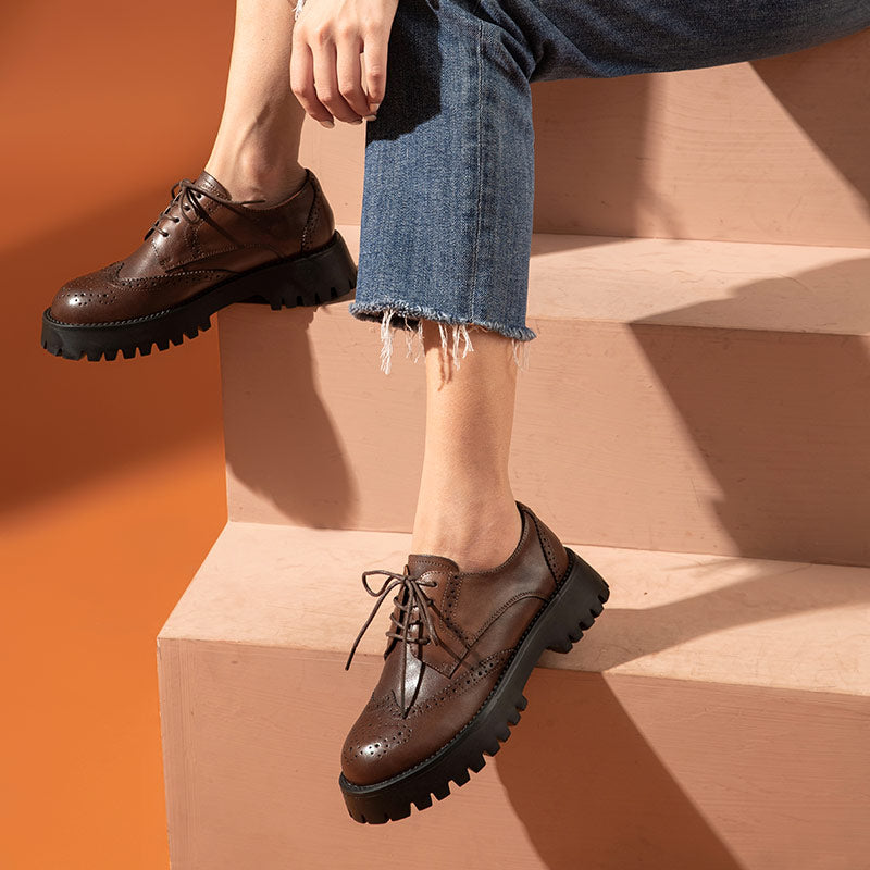 BeauToday Classic Derby Shoes for Women with Wingtip – BEAU TODAY