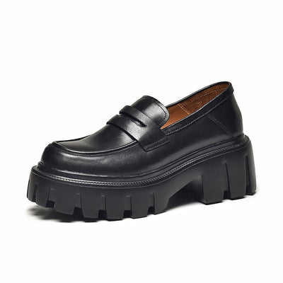BeauToday Classic Platform Penny Loafers with Lug Sole for Women BEAU TODAY