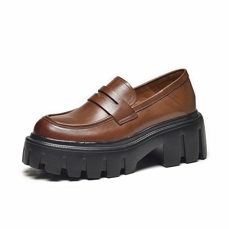 BeauToday Classic Platform Penny Loafers with Lug Sole for Women BEAU TODAY