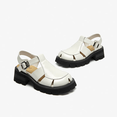 BeauToday Cover Toe Leather Chunky Sandals for Women BEAU TODAY