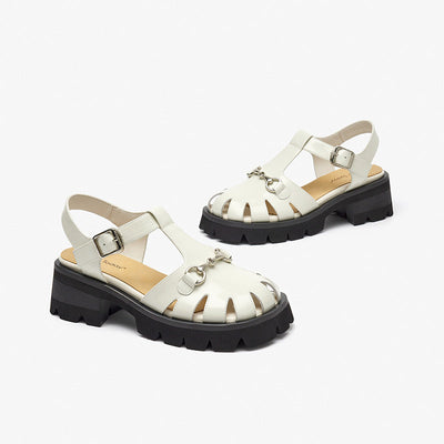 BeauToday Cover-toe Metal Buckle T-strap Sandals for Women BEAU TODAY