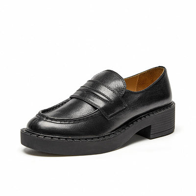 BeauToday Cow Leather Retro Penny Loafers for Women BEAU TODAY
