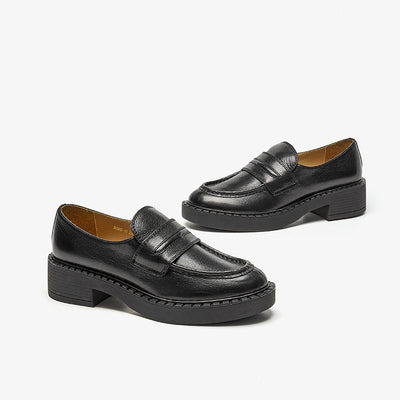BeauToday Cow Leather Retro Penny Loafers for Women BEAU TODAY