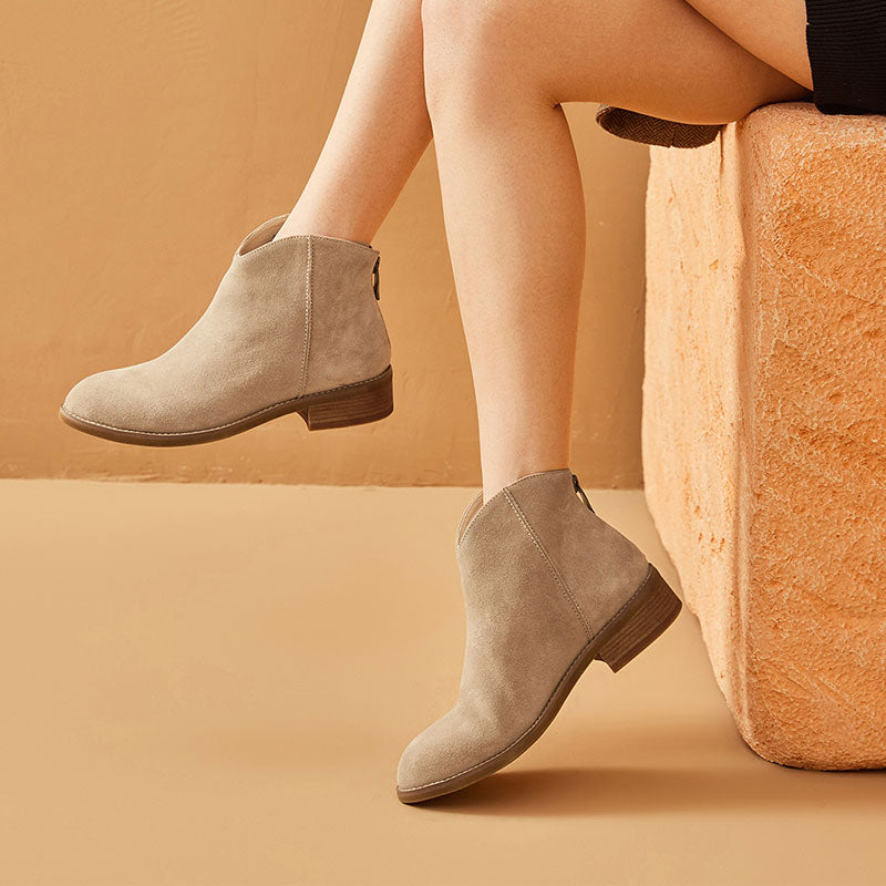 BeauToday Cow Suede Ankle Boots for Women BEAU TODAY