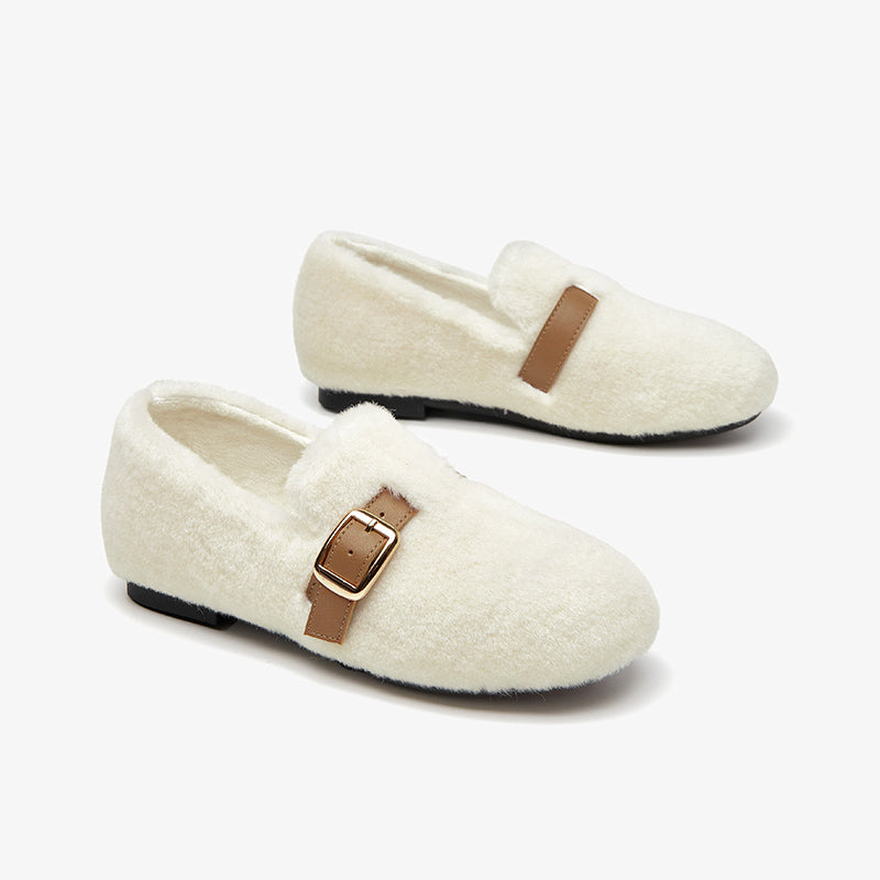 BeauToday Flat Buckle Wool Shoes for Women BEAU TODAY
