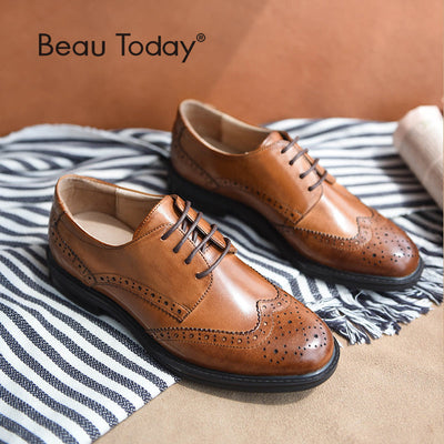 BeauToday Genuine Leather Lace Up Brogue Shoes for Women BEAU TODAY