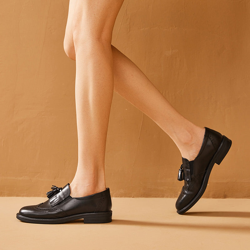 BeauToday Handmade Leather Tassel Brogue Loafers for Women – BEAU