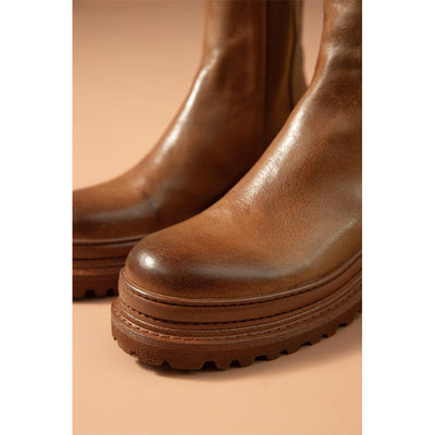 BeauToday Horsehide Chelsea Boots for Women with Waxing Round Toe BEAU TODAY