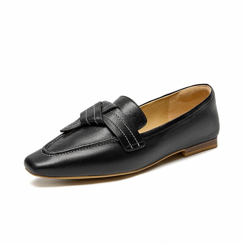 BeauToday Knotted Decoration Leather Loafers for Women BEAU TODAY