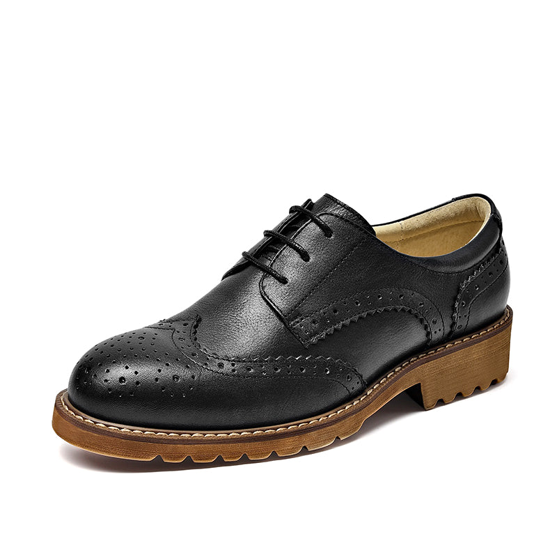 BeauToday Leather Brogue Shoes for Women with Wingtip Design BEAU TODAY
