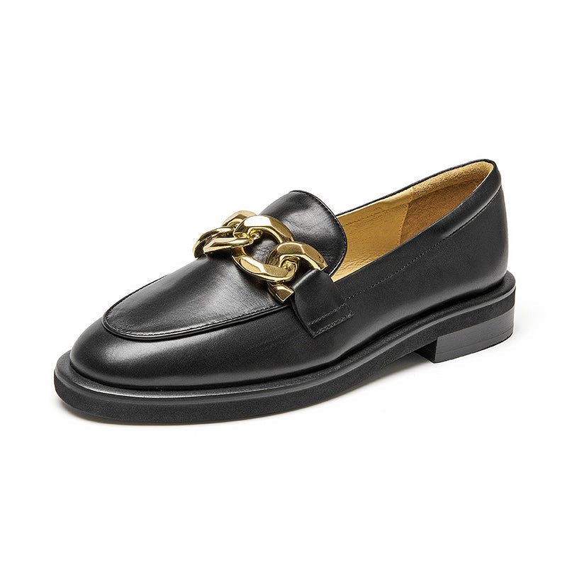 BeauToday Leather Loafers with Metal Chain for Women BEAU TODAY
