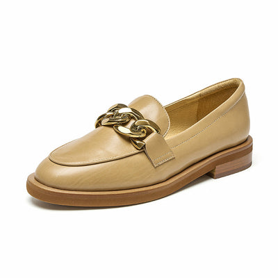 BeauToday Leather Loafers with Metal Chain for Women BEAU TODAY