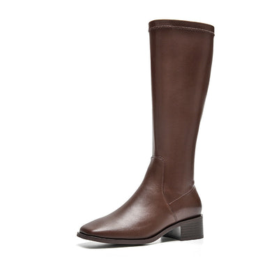 BeauToday Leather Long Boots for Women with Square Toe Cap BEAU TODAY